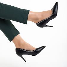 Pantofi dama negri din piele ecologica cu toc Ranee - Kalapod