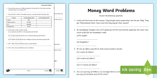Money Solving Problems Worksheet