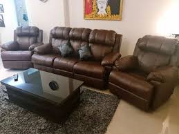 brown leather 5 seater recliner sofa