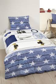 home blue cotton bed linen good morning