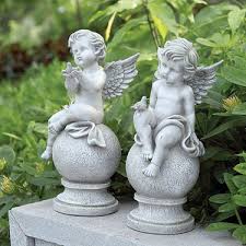 cherub statues w birds set of 2 only