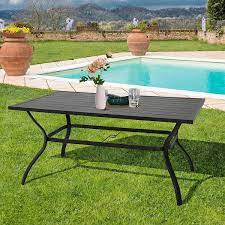 Afoxsos Outdoor Metal Slat Dining Table