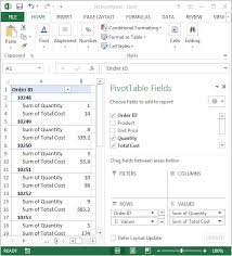 ms excel 2016 display the fields in