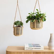 Adobe Rattan Hanging Planters Set Of