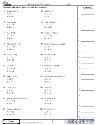 Writing With Expressions Worksheet