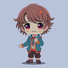 cute chibi boy anime character brown