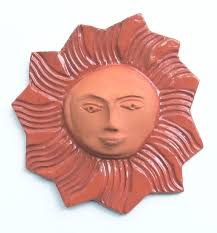 Wall Decor Terracotta Sun Face Ceramic
