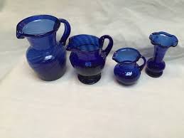 Vintage Cobalt Blue Glass Pitchers Set