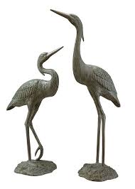 Bronze Garden Herons Pair Sculpture