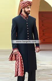 M834 Black Embellished Cotton Sherwani Suit For Wedding