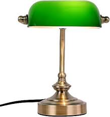 Uk Plug Small Green Glass Banker Lamp