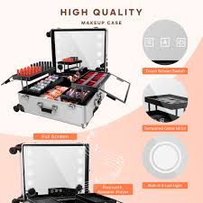 led makeup train case with mirror stand