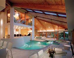 Wood House With Indoor Swimming Pool