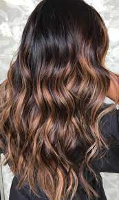 Idée Coiffure : Description balayage caramel, cheveux longs, mèches caramel  sur cheveux c… | Dark brunette balayage hair, Brown ombre hair, Hair color  balayage