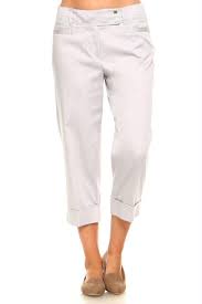 Womens Larry Levine Capri Pants With Silver Finishes And Cuffed Bottom