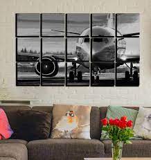 Jet Airplane Grayscale Canvas Wall Art
