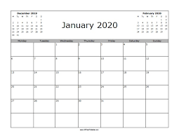January 2020 Calendar Free Printable Allfreeprintable Com
