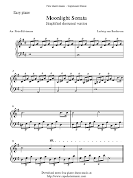 Sheet music arranged for easy piano in d minor (transposable). Moonlight Sonata Musical Forms Compositions For Piano