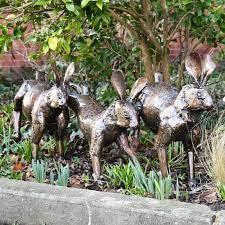 Bronze Running Rabbits Garden Sculpture
