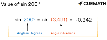sin 200 degrees find value of sin 200