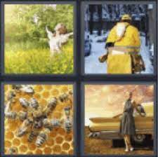 4 pics 1 word woman in a field bees