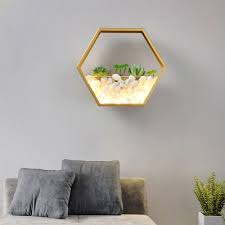 Metal Hexagon Wall Mount Light With Artificial Succulents Led Modern Wall Light Fixture Susuohome Com
