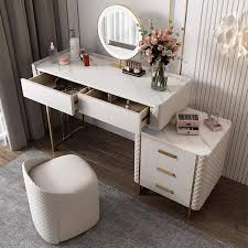 stool and led lighted mirror vanity set
