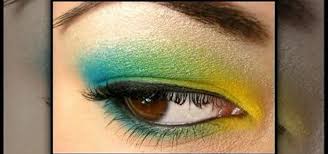yellow and blue eye makeup look