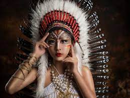 asian women model feathers makeup