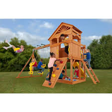 Wooden Swing Set With Wood Roof