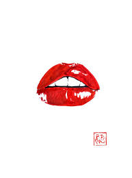 red lips drawing by pechane sumie