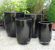 Tall Glazed Black U Pot Planters