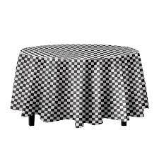 84 round black white checd table cover