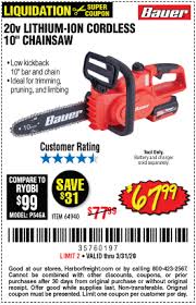 Additionally, harbor freight pole saws are adequately lightweight and compact to provide a convenient pruning time. Bauer 20v Cordless Chainsaw Tool Only For 67 99 Harbor Freight Coupons