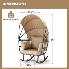 Erommy Rocking Chair Canopy Cushion All Weather Aluminum Grey Brown Patio Backyard Porch Or Living Room Brown