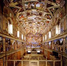 the sistine chapel with frescos by the