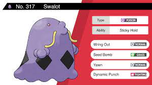 Random Pokemon Bot on X: Swalot Ability: Sticky Hold Moves: Wring Out,  Seed Bomb, Yawn, Dynamic Punch #pokemon #Swalot t.cog37XpXYS1h  X