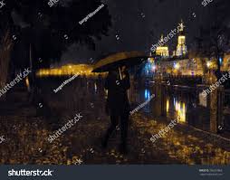 Girl Night City Lights During Rain Stock Photo Edit Now
