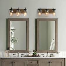 4.7 out of 5 stars 47. Lnc Farmhouse Bathroom Vanity Light 3 Light Dimmable Powder Room Wall Sconce With Faux Wood Accents Clear Mason Jar Shades Ir2irzhd13551p6 The Home Depot