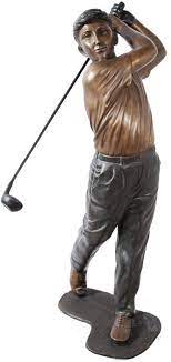 bronze swinging golfer sculpture