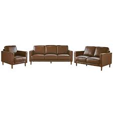 grain leather living room set chestnut