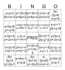 Equations By Graphing Bingo Card