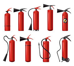 red fire extinguishers set isolated
