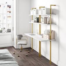 Leaning desk on alibaba.com are sturdy and stable products. Nathan James Theo 73 In White Wood And Gold Brass Metal 2 Shelf Wall Mount Ladder Writing Desk Table Small Computer Table Bookcase 66002 The Home Depot