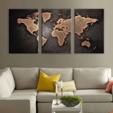 3 Panel World Map Framed Canvas Print