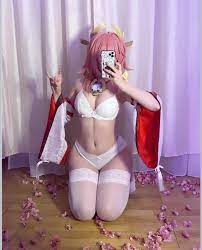 Yae Miko in white lingerie~ cosplay by me (IG:@epicinternetgf) :  rGenshinImpactNSFW