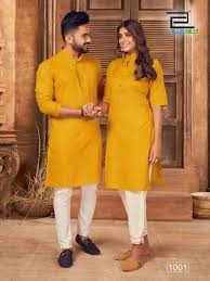 cotton full sleeves couple kurta set