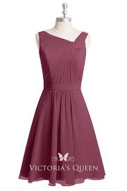 Sangria Chiffon Asymmetrical Pleated Short A Line Dress