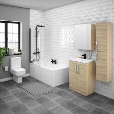 Bathroom cabinets in recent times are utilized to describe any cabinet that individuals use in a they could be as large as normal wall cupboards utilized in other rooms or can even be a tall storage. Brooklyn Natural Oak Bathroom Suite With Tall Cabinet Victorian Plumbing Uk