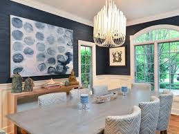 Transitional Blue Dining Room Has Asian